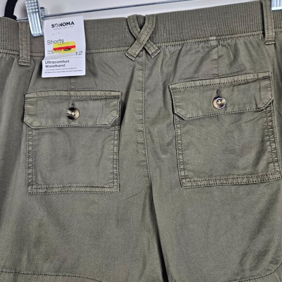 Sonoma Womens Olive Utility Cargo Shorts Size 12 With Extra Buttons - Picture 2 of 10